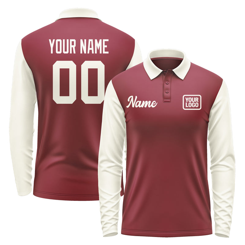 Custom Crimson Red Cream Long Sleeve Polo Shirt Pl150303B103