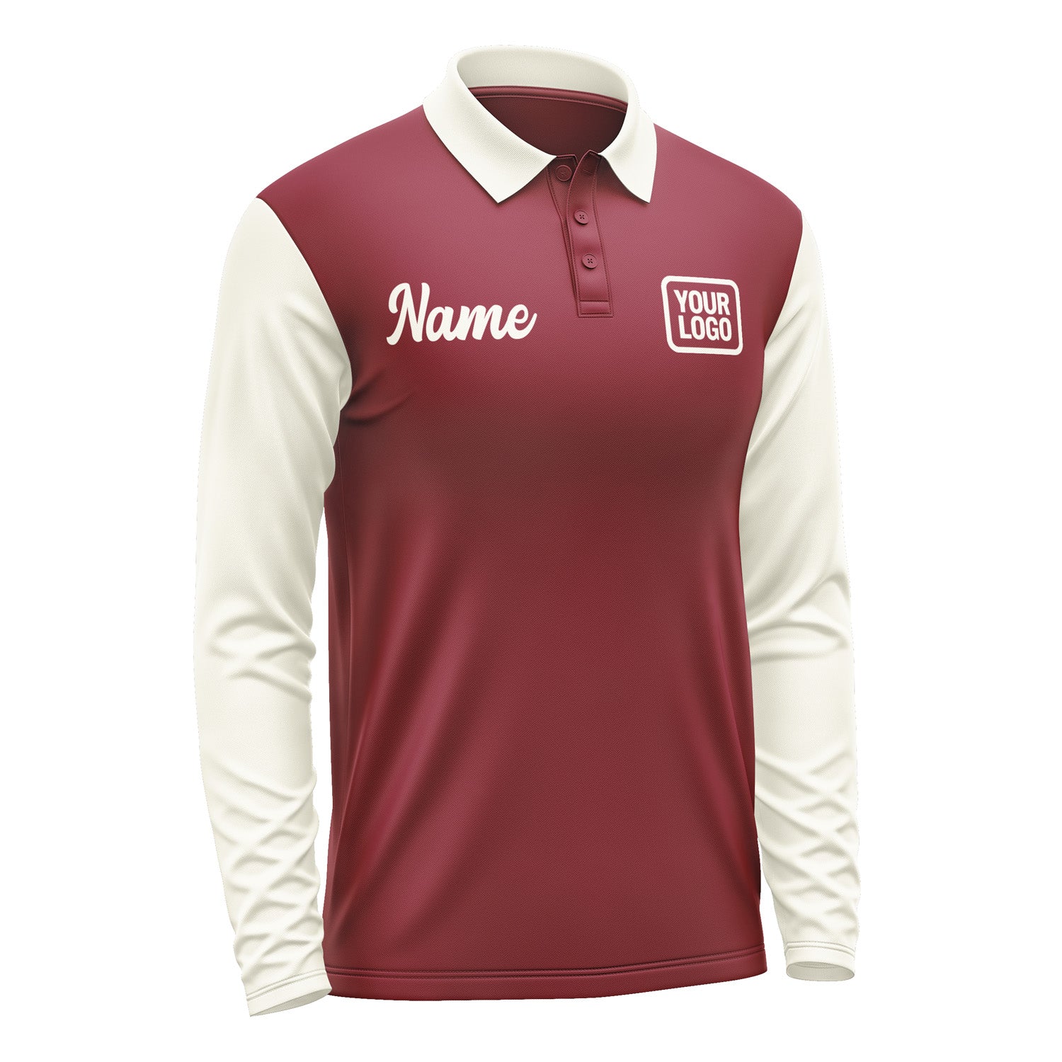 Custom Crimson Red Cream Long Sleeve Polo Shirt Pl150303B103