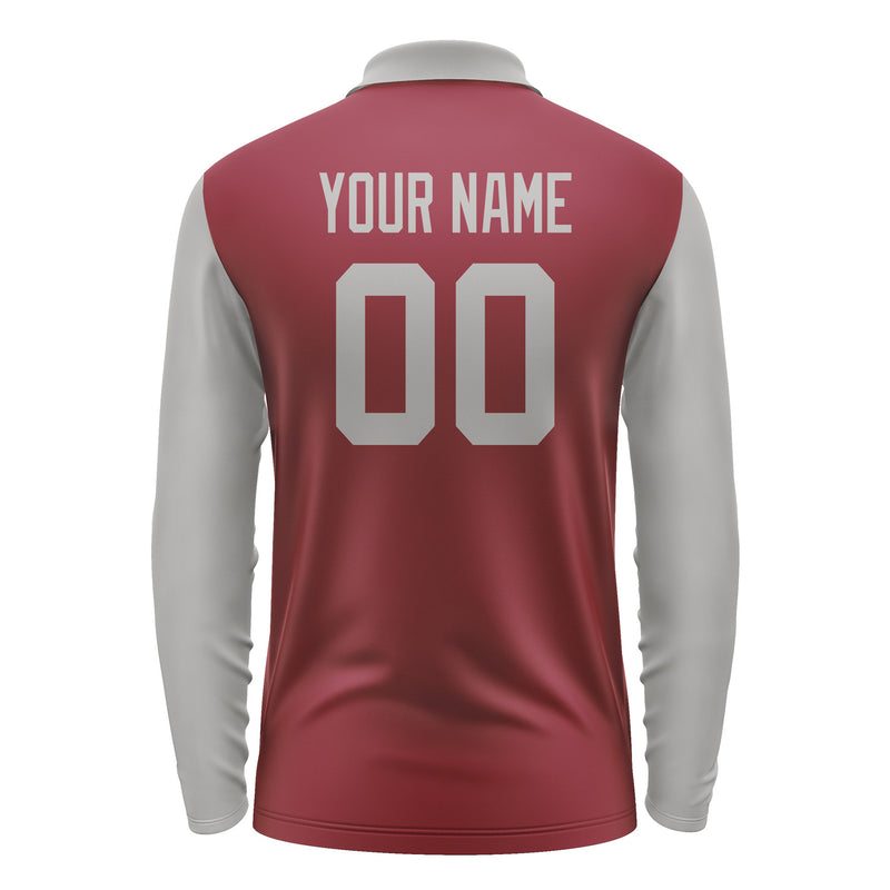 Custom Crimson Red Gray Long Sleeve Polo Shirt Pl150404B104