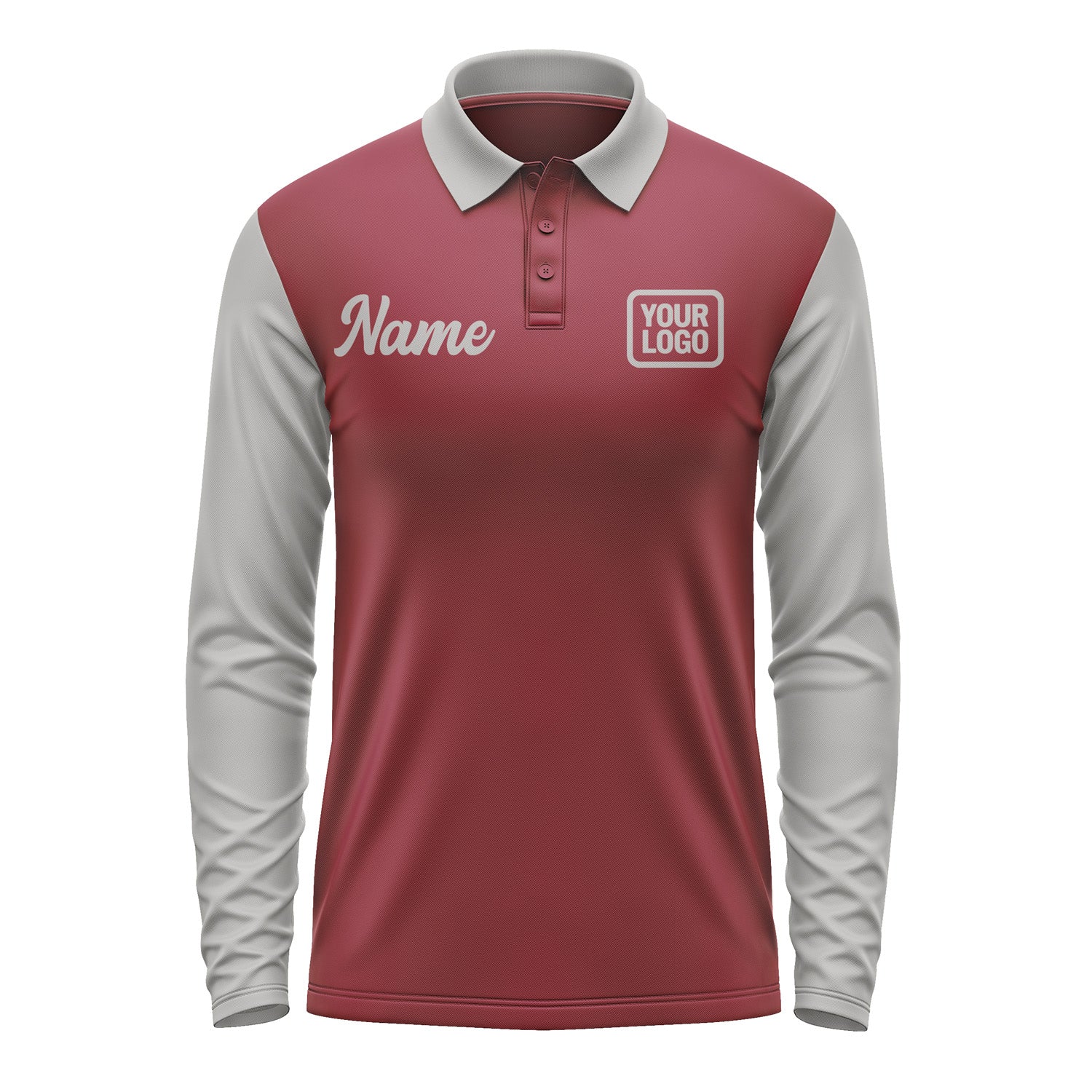 Custom Crimson Red Gray Long Sleeve Polo Shirt Pl150404B104