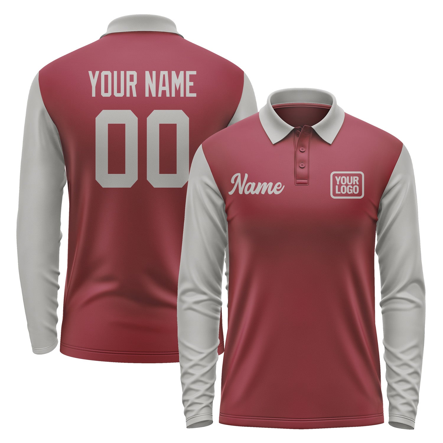 Custom Crimson Red Gray Long Sleeve Polo Shirt Pl150404B104