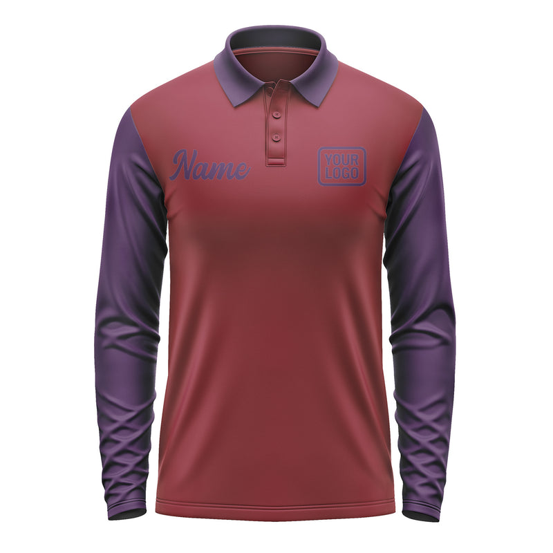 Custom Crimson Red Purple Long Sleeve Polo Shirt Pl150707B107