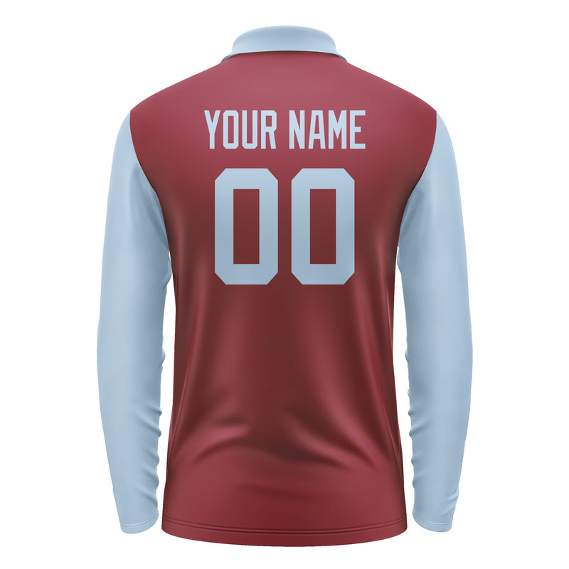 Custom Crimson Red Light Blue Long Sleeve Polo Shirt Pl150808B108