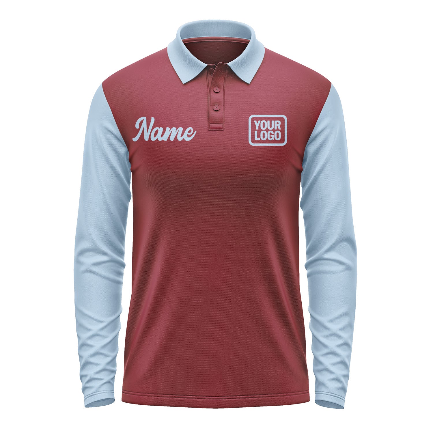 Custom Crimson Red Light Blue Long Sleeve Polo Shirt Pl150808B108