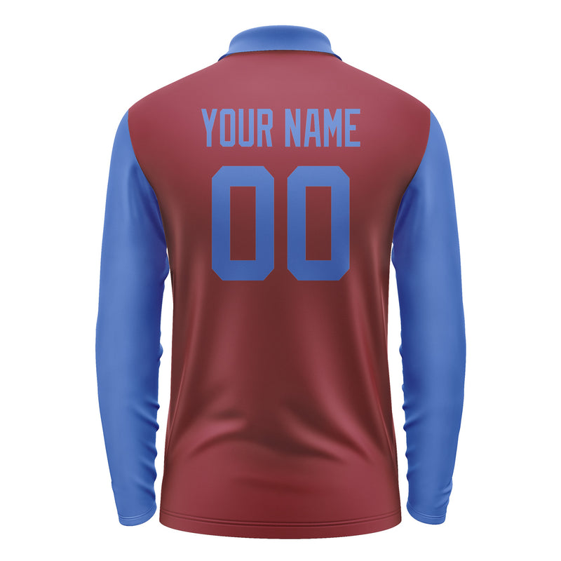 Custom Crimson Red Sky Blue Long Sleeve Polo Shirt Pl150909B109