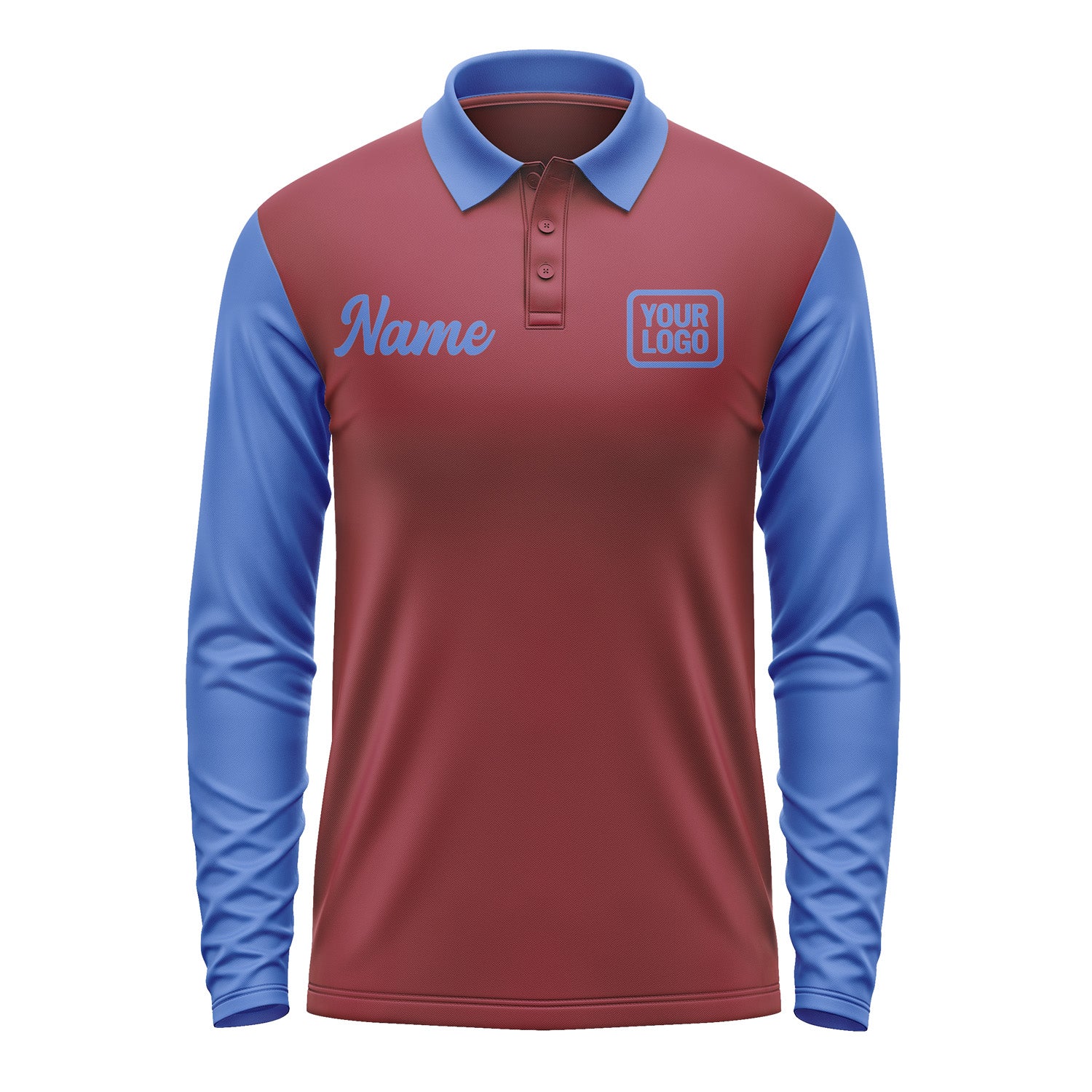 Custom Crimson Red Sky Blue Long Sleeve Polo Shirt Pl150909B109