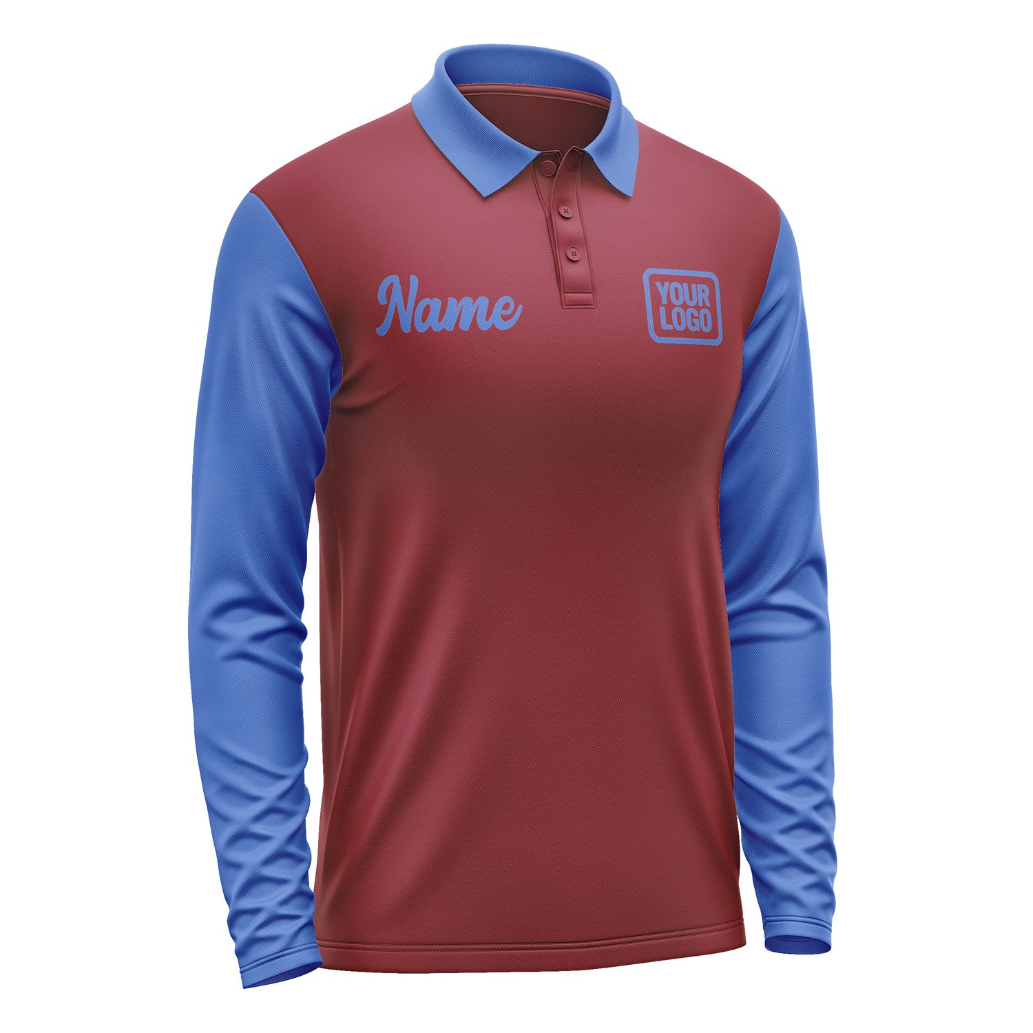 Custom Crimson Red Sky Blue Long Sleeve Polo Shirt Pl150909B109