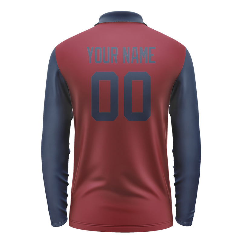 Custom Crimson Red Blue Long Sleeve Polo Shirt Pl151010B110