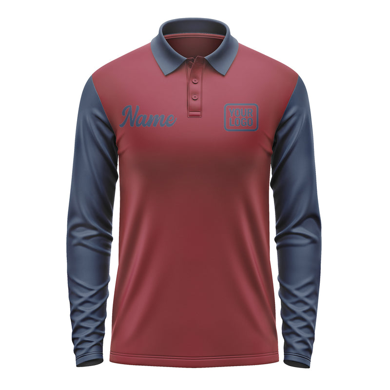 Custom Crimson Red Blue Long Sleeve Polo Shirt Pl151010B110