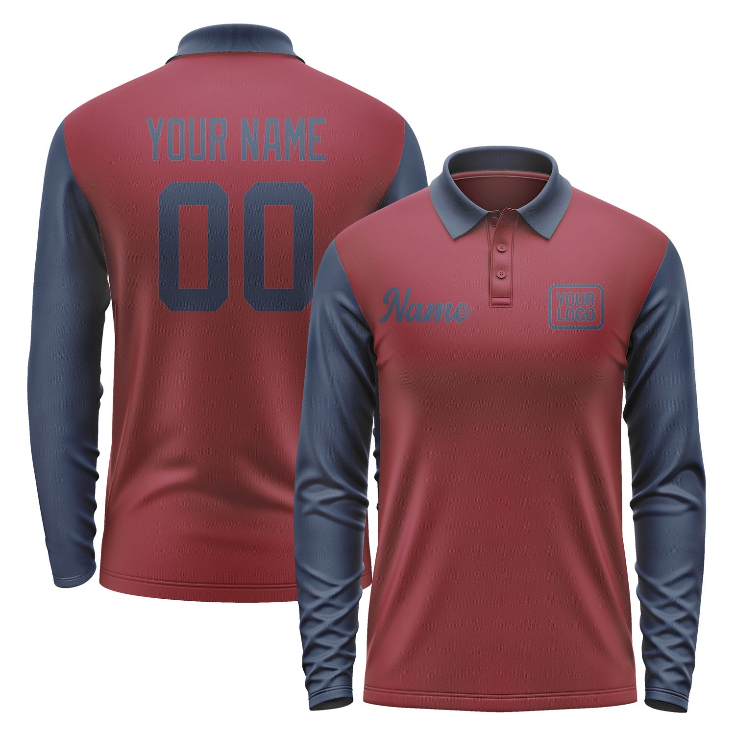 Custom Crimson Red Blue Long Sleeve Polo Shirt Pl151010B110