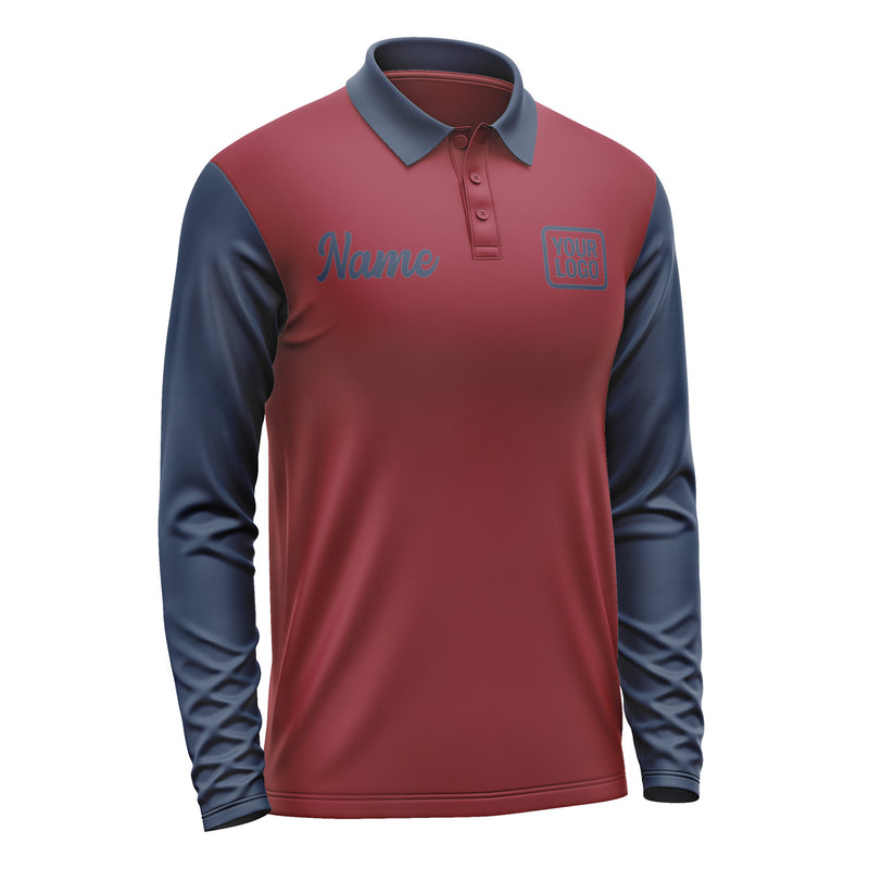 Custom Crimson Red Blue Long Sleeve Polo Shirt Pl151010B110