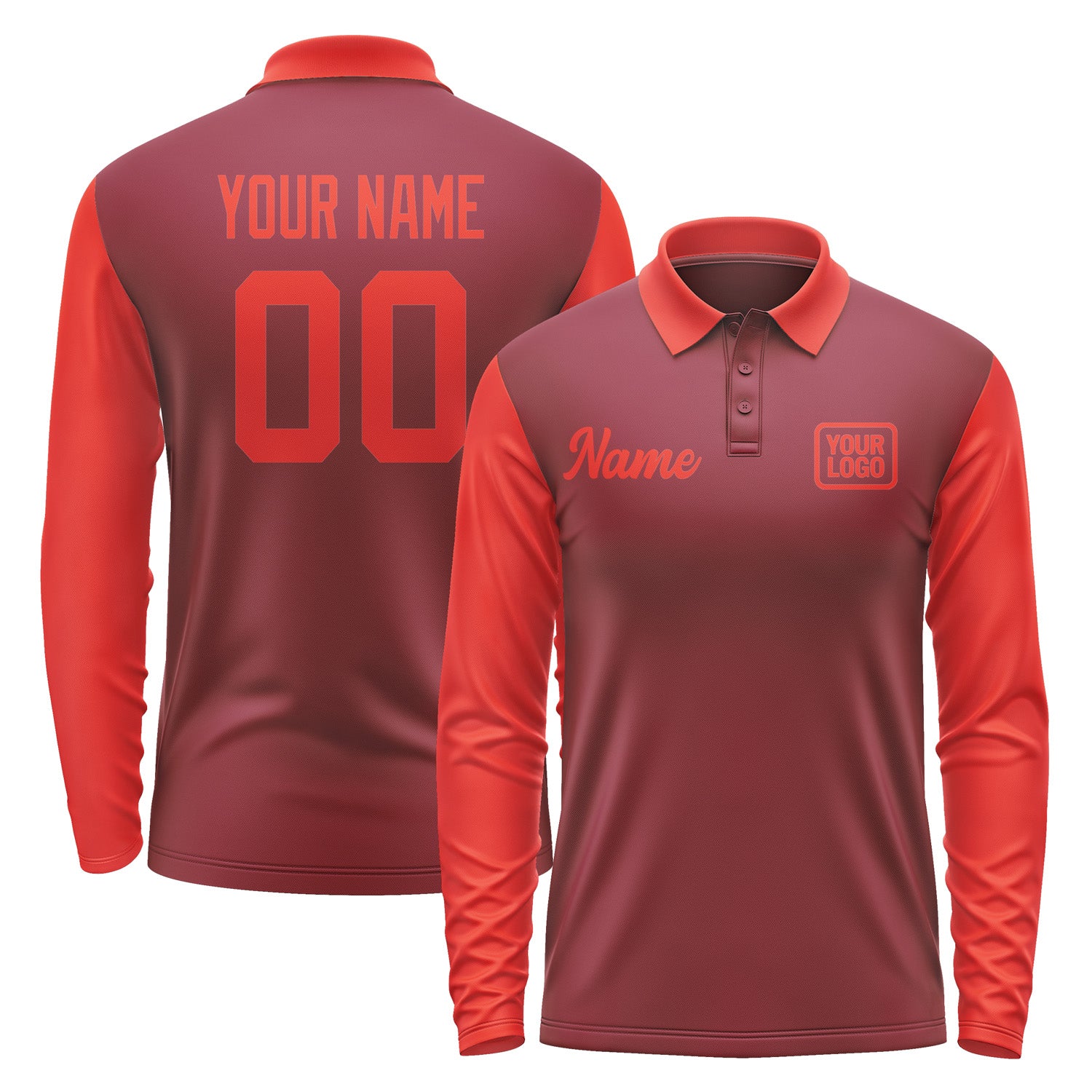 Custom Crimson Red Orange Red Long Sleeve Polo Shirt Pl151212B112