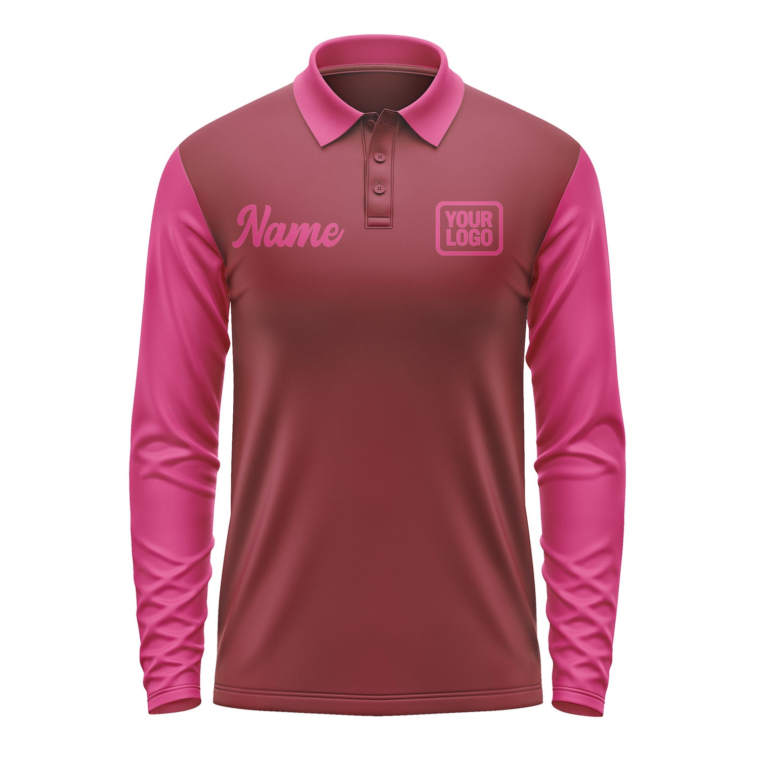 Custom Crimson Red Pink Long Sleeve Polo Shirt Pl151313B113