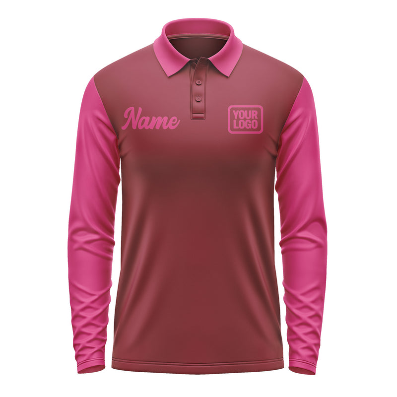 Custom Crimson Red Pink Long Sleeve Polo Shirt Pl151313B113
