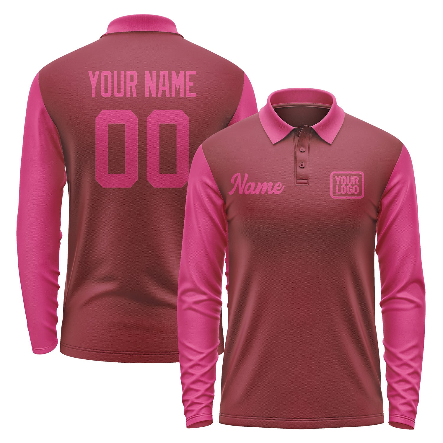 Custom Crimson Red Pink Long Sleeve Polo Shirt Pl151313B113