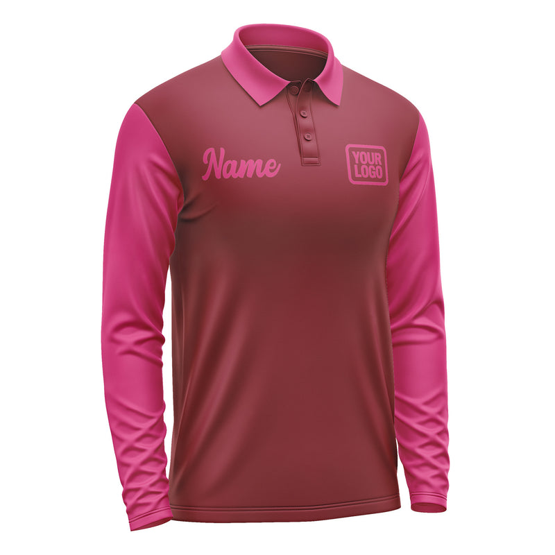 Custom Crimson Red Pink Long Sleeve Polo Shirt Pl151313B113