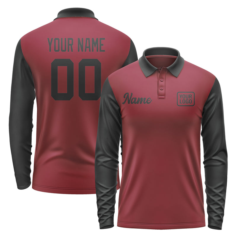 Custom Crimson Red Black Long Sleeve Polo Shirt Pl151717B117