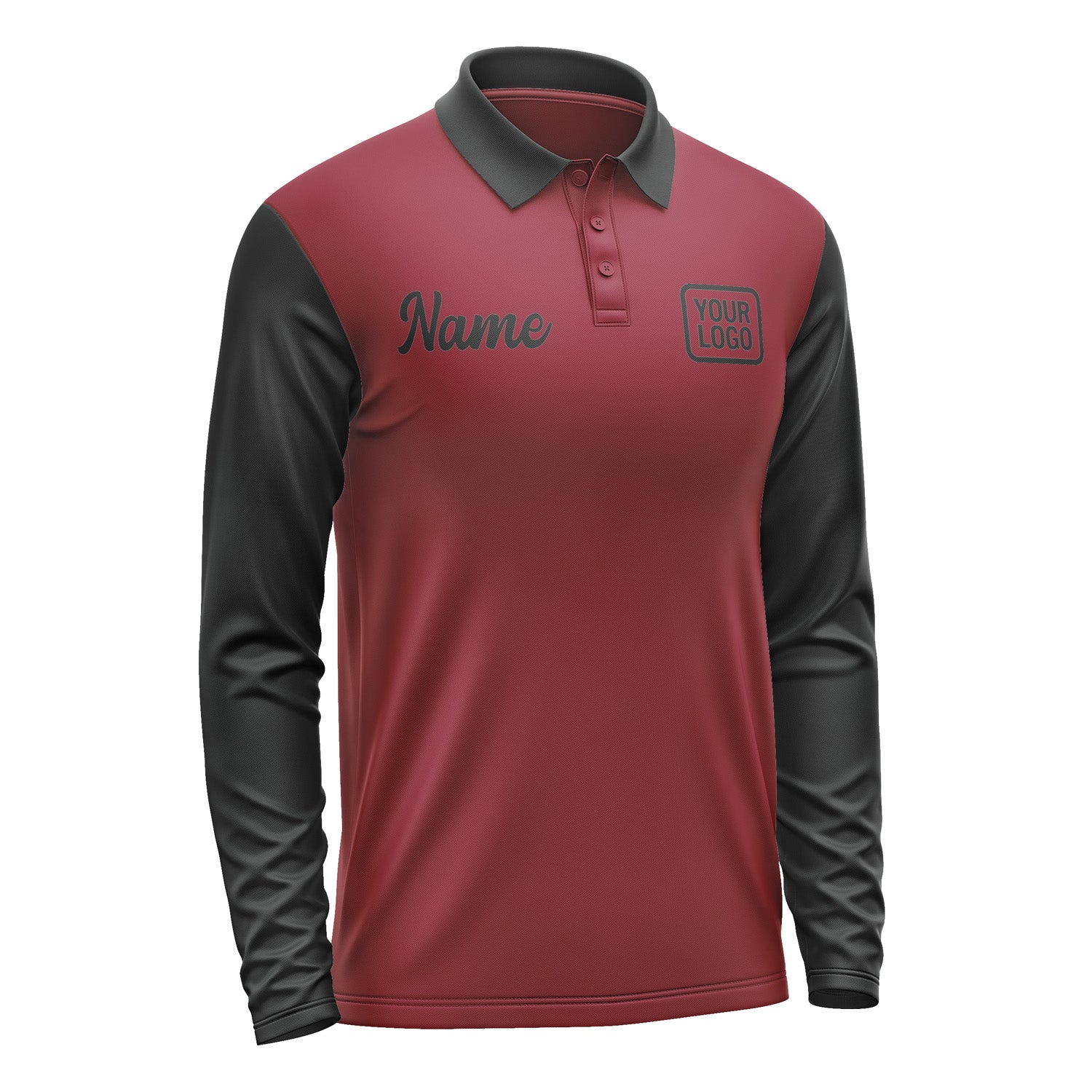 Custom Crimson Red Black Long Sleeve Polo Shirt Pl151717B117