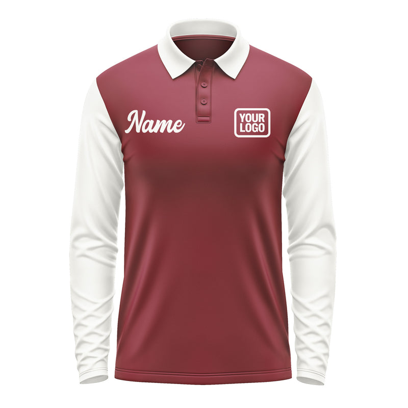 Custom Crimson Red White Long Sleeve Polo Shirt Pl151818B118