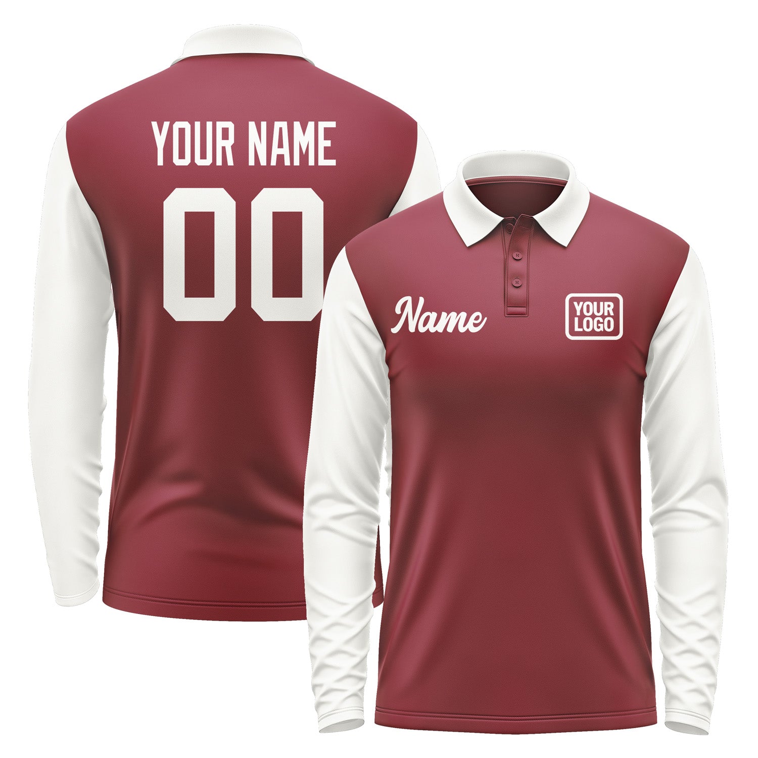 Custom Crimson Red White Long Sleeve Polo Shirt Pl151818B118
