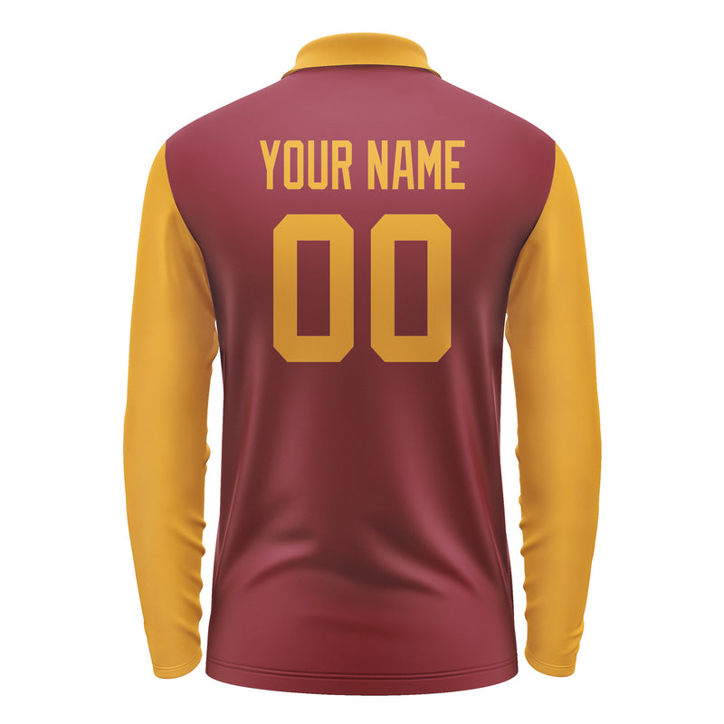 Custom Crimson Red Yellow Long Sleeve Polo Shirt Pl151919B119