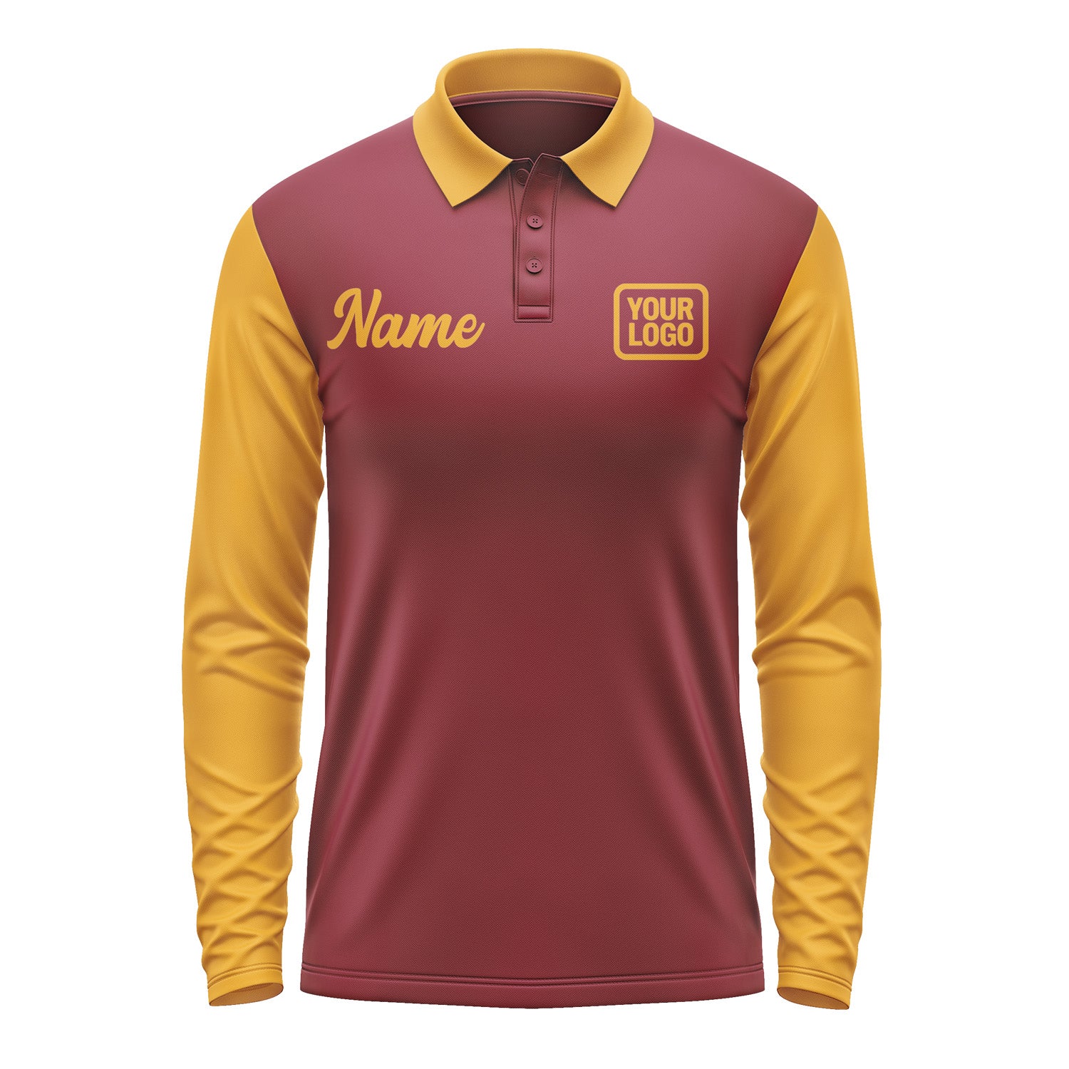 Custom Crimson Red Yellow Long Sleeve Polo Shirt Pl151919B119