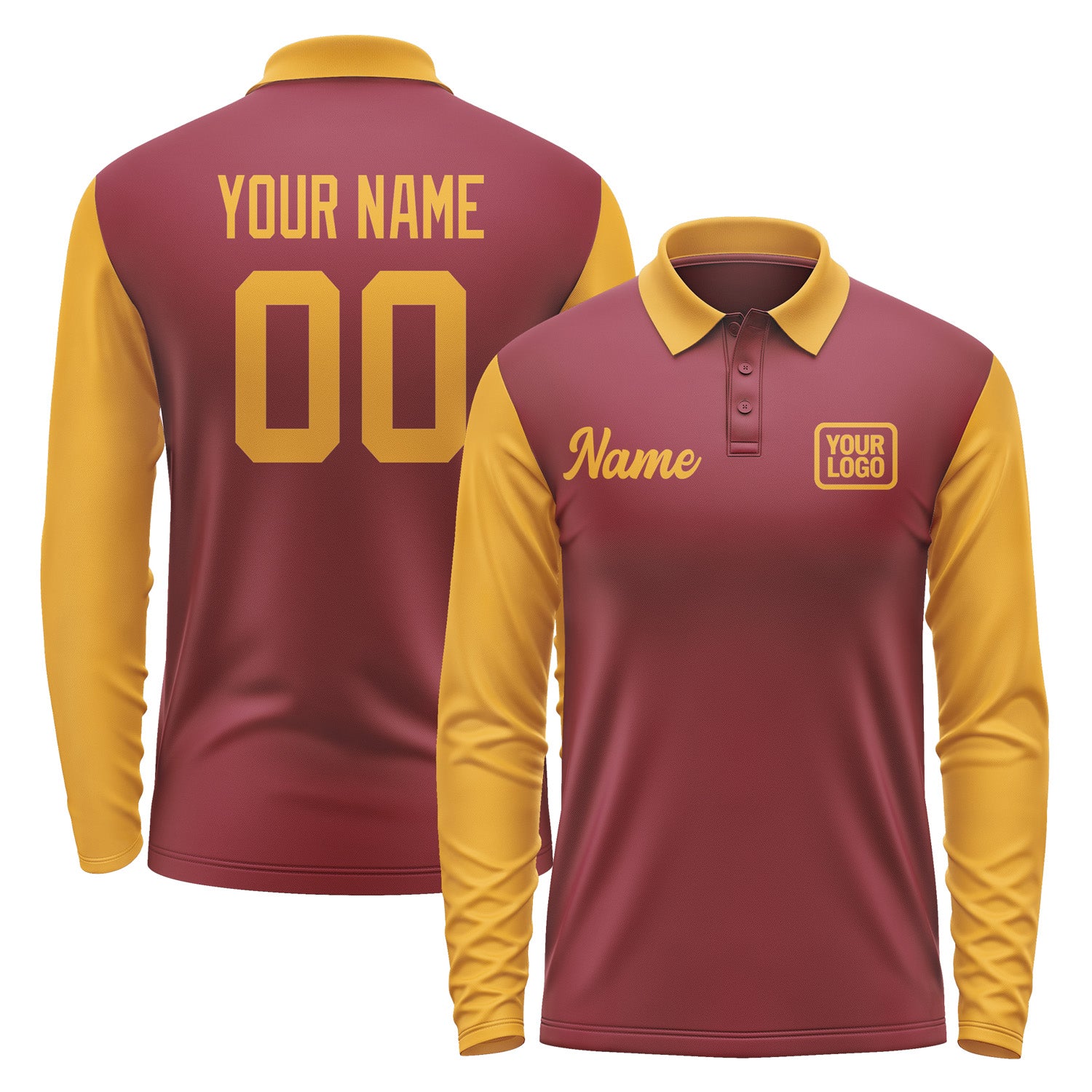 Custom Crimson Red Yellow Long Sleeve Polo Shirt Pl151919B119