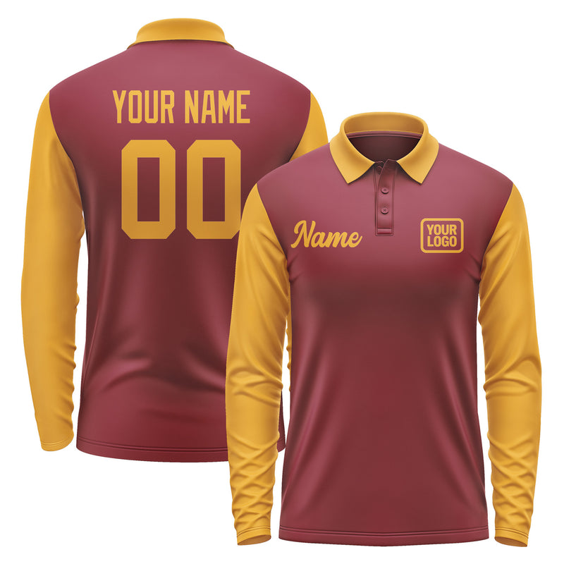 Custom Crimson Red Yellow Long Sleeve Polo Shirt Pl151919B119