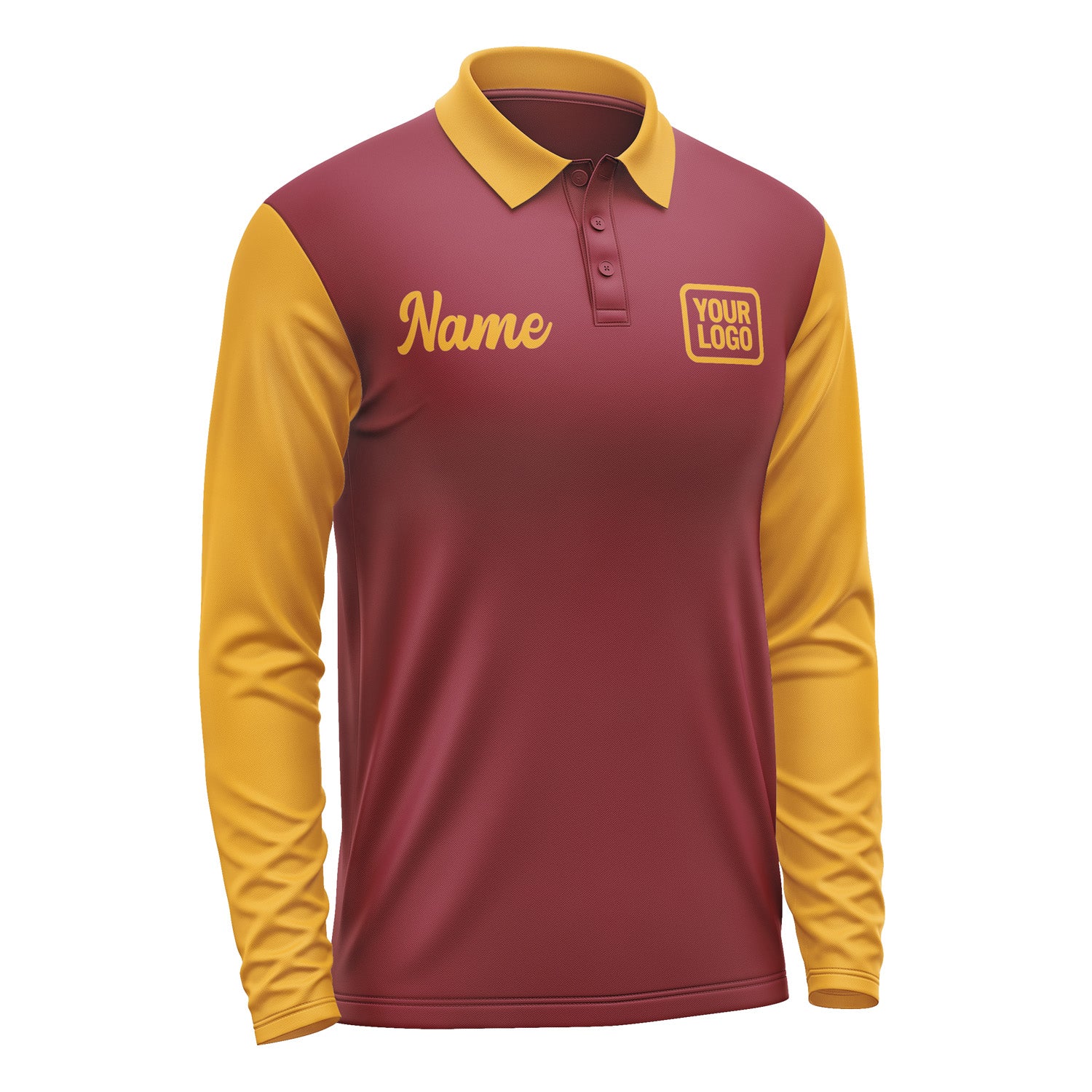 Custom Crimson Red Yellow Long Sleeve Polo Shirt Pl151919B119