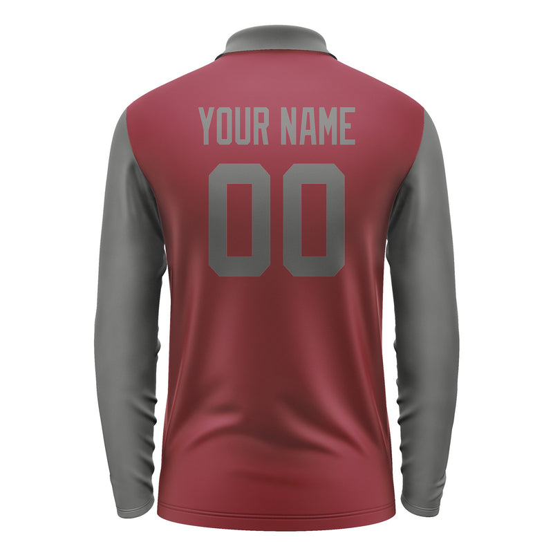 Custom Crimson Red Dark Grey Long Sleeve Polo Shirt Pl152020B120