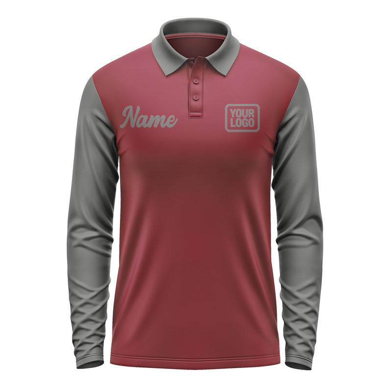 Custom Crimson Red Dark Grey Long Sleeve Polo Shirt Pl152020B120