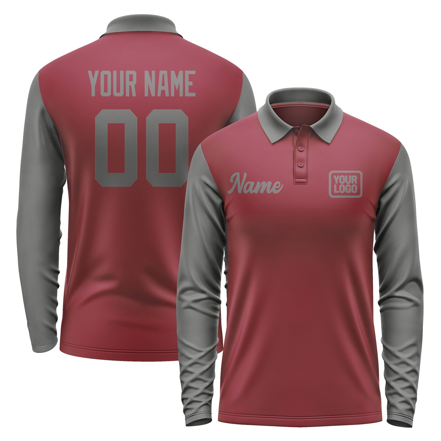 Custom Crimson Red Dark Grey Long Sleeve Polo Shirt Pl152020B120