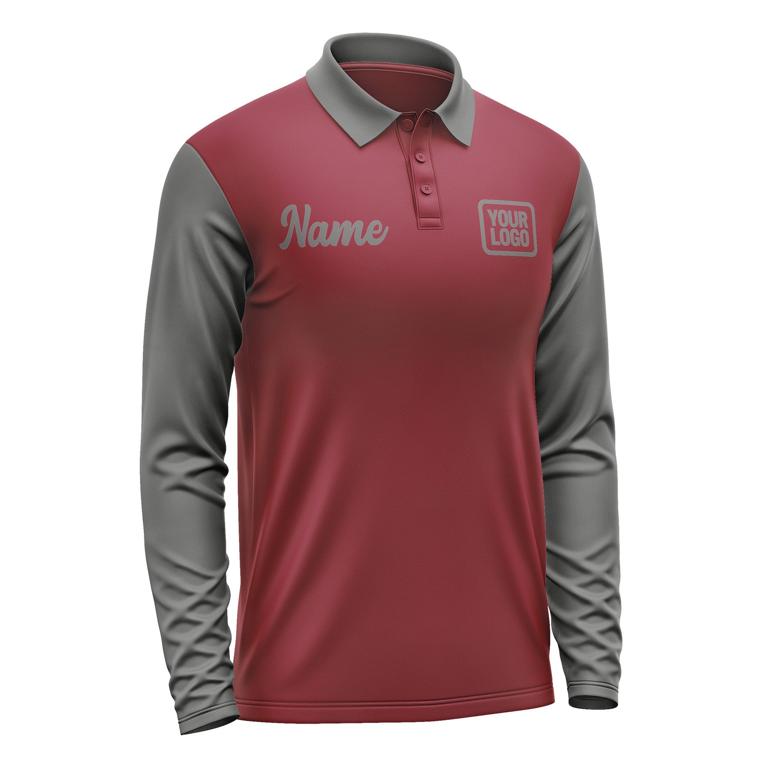 Custom Crimson Red Dark Grey Long Sleeve Polo Shirt Pl152020B120