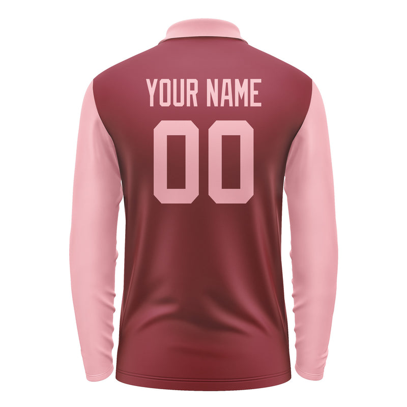 Custom Crimson Red Light Pink Long Sleeve Polo Shirt Pl152121B121