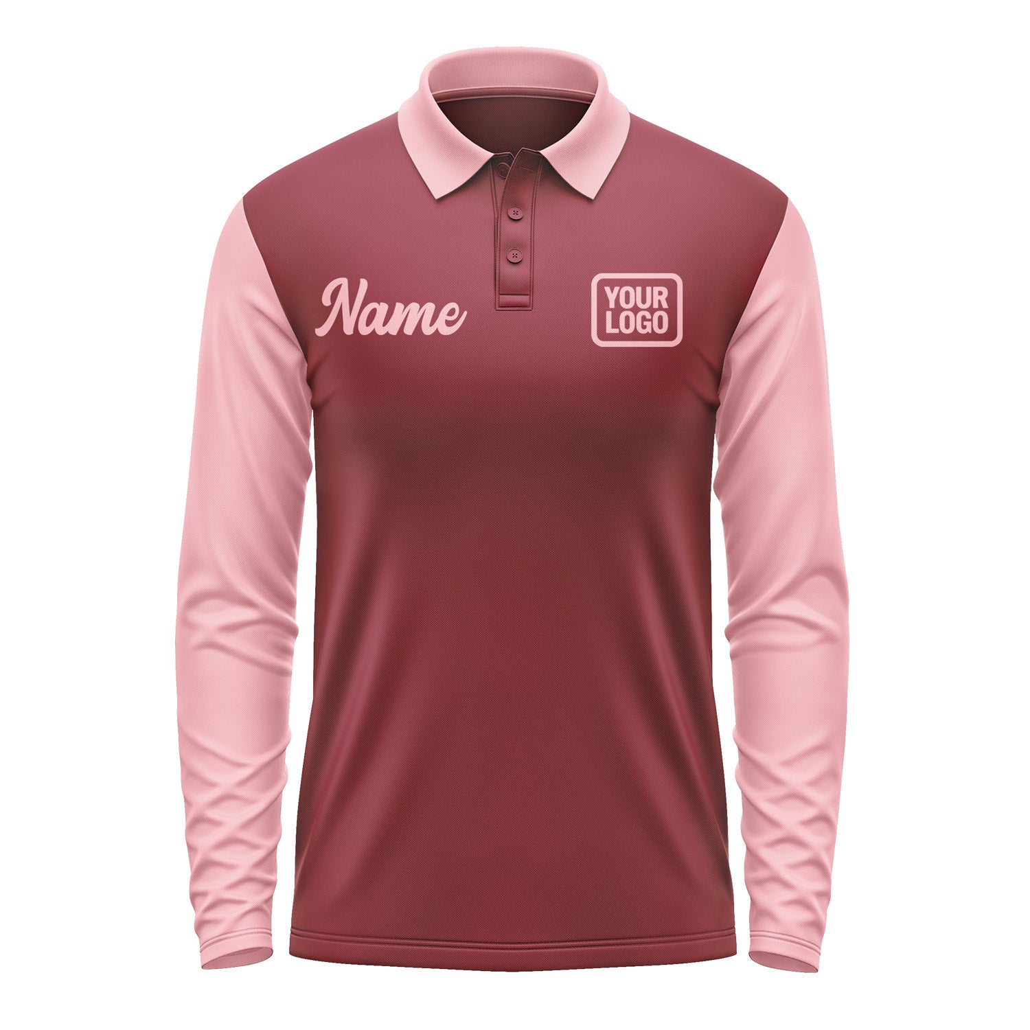 Custom Crimson Red Light Pink Long Sleeve Polo Shirt Pl152121B121