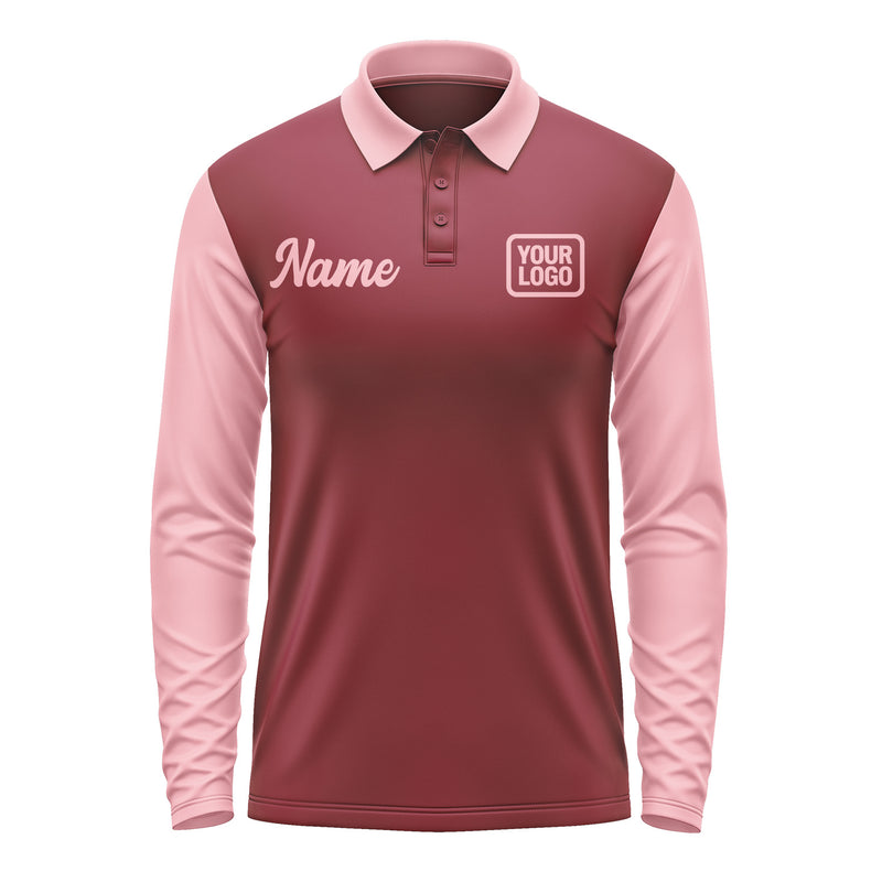 Custom Crimson Red Light Pink Long Sleeve Polo Shirt Pl152121B121