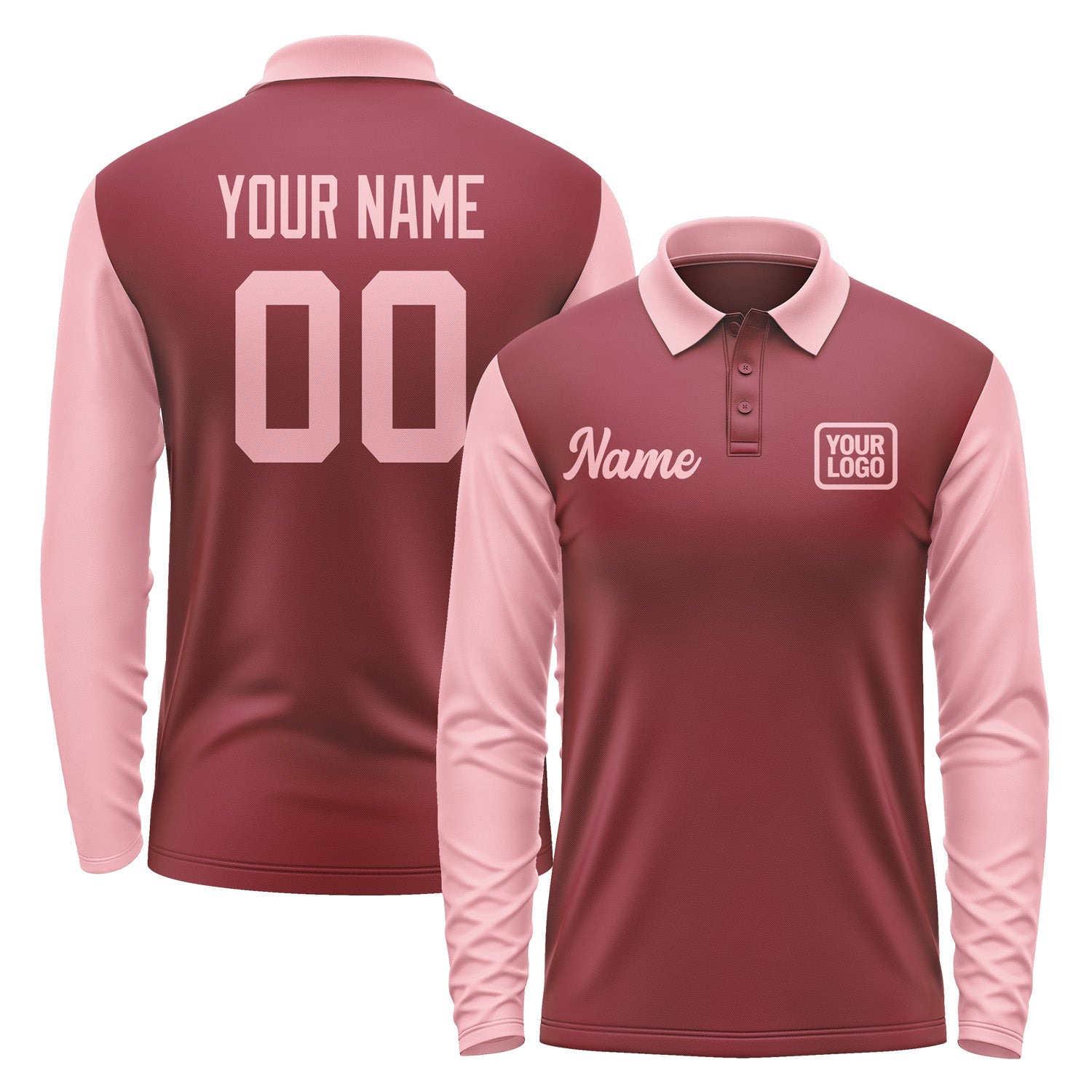 Custom Crimson Red Light Pink Long Sleeve Polo Shirt Pl152121B121