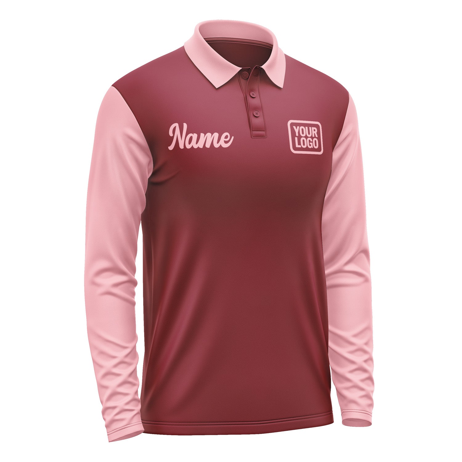 Custom Crimson Red Light Pink Long Sleeve Polo Shirt Pl152121B121