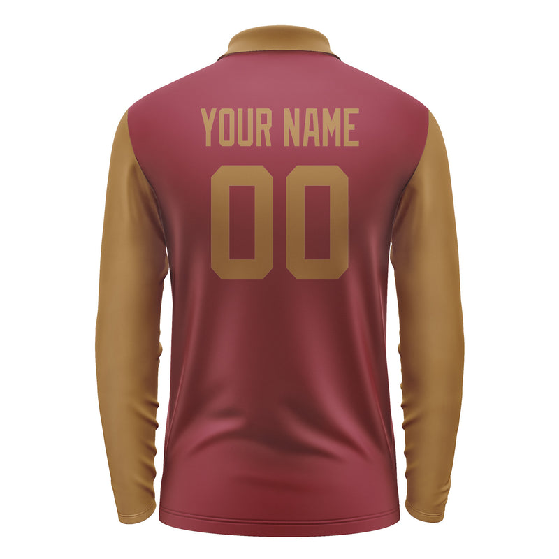 Custom Crimson Red Khaki Long Sleeve Polo Shirt Pl152222B122