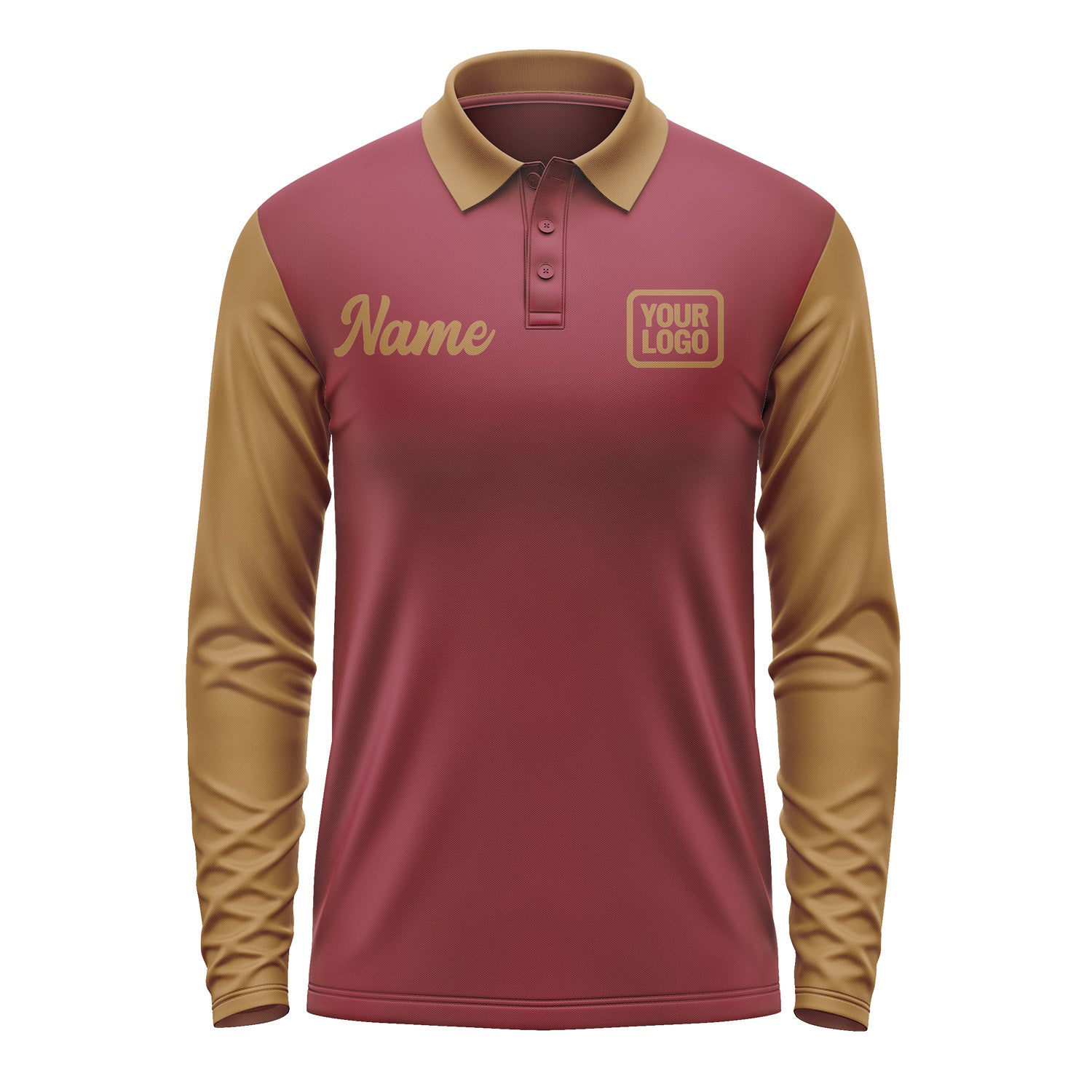 Custom Crimson Red Khaki Long Sleeve Polo Shirt Pl152222B122
