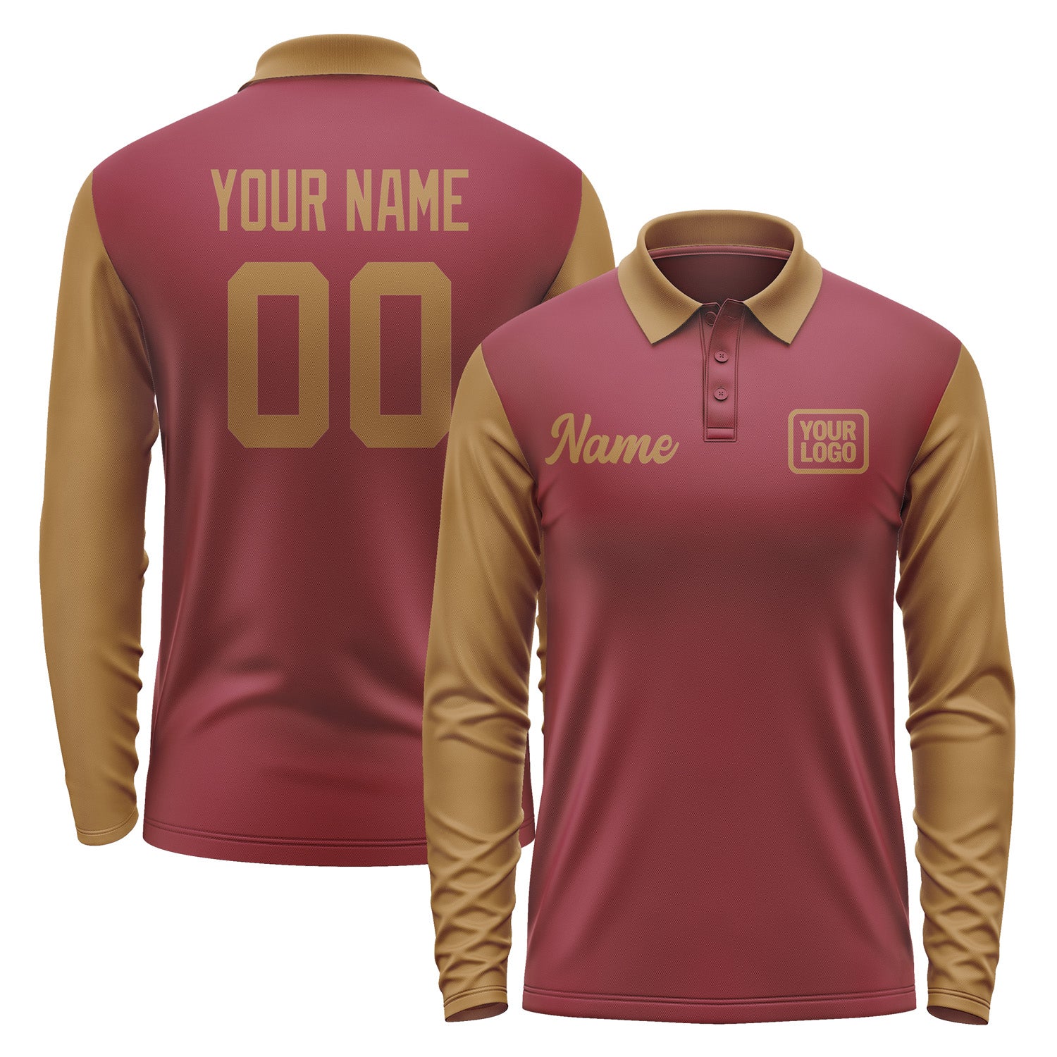 Custom Crimson Red Khaki Long Sleeve Polo Shirt Pl152222B122