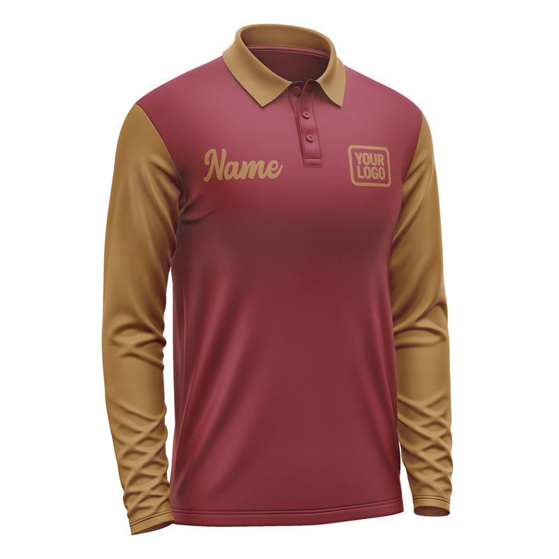 Custom Crimson Red Khaki Long Sleeve Polo Shirt Pl152222B122
