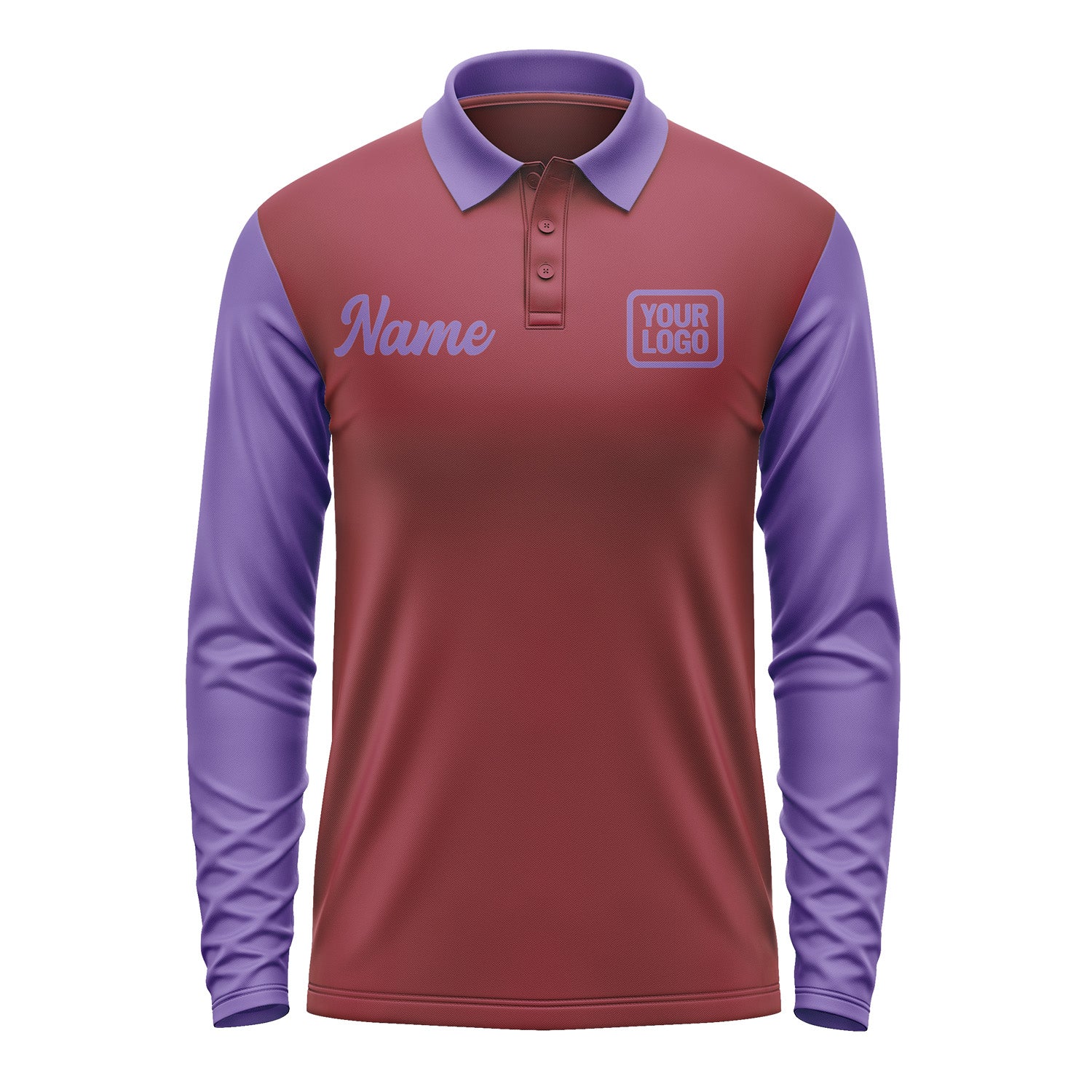 Custom Crimson Red Light Purple Long Sleeve Polo Shirt Pl152323B123