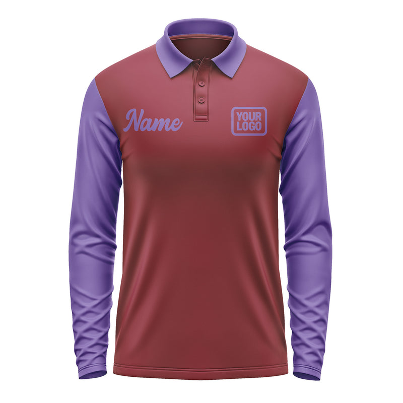 Custom Crimson Red Light Purple Long Sleeve Polo Shirt Pl152323B123