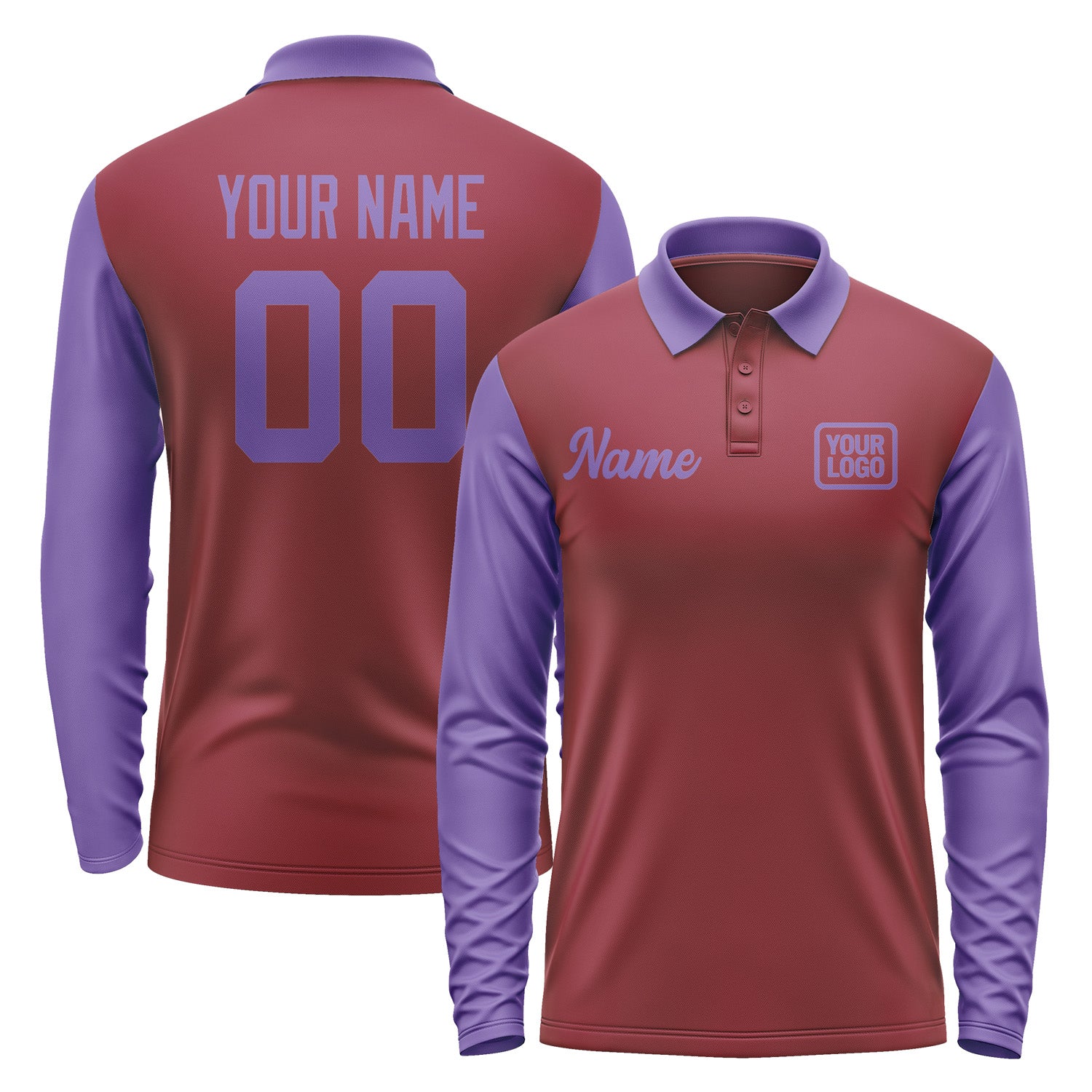 Custom Crimson Red Light Purple Long Sleeve Polo Shirt Pl152323B123