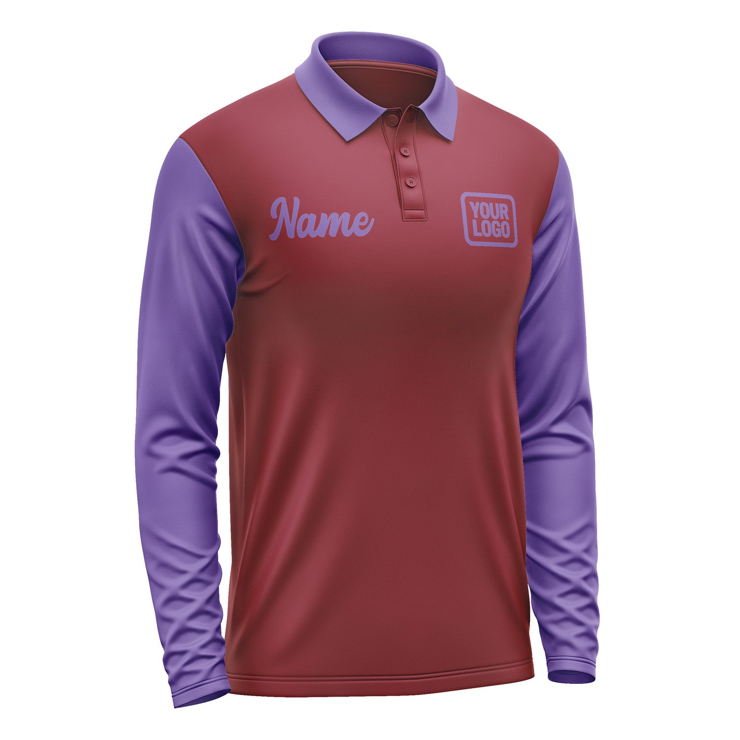 Custom Crimson Red Light Purple Long Sleeve Polo Shirt Pl152323B123