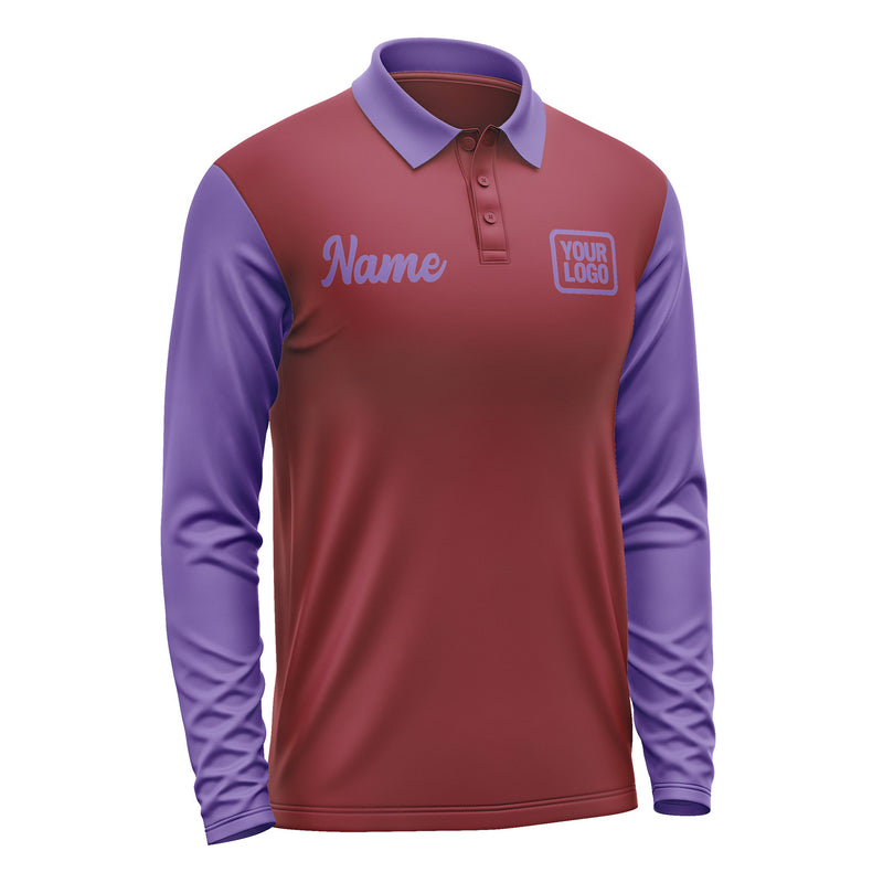 Custom Crimson Red Light Purple Long Sleeve Polo Shirt Pl152323B123