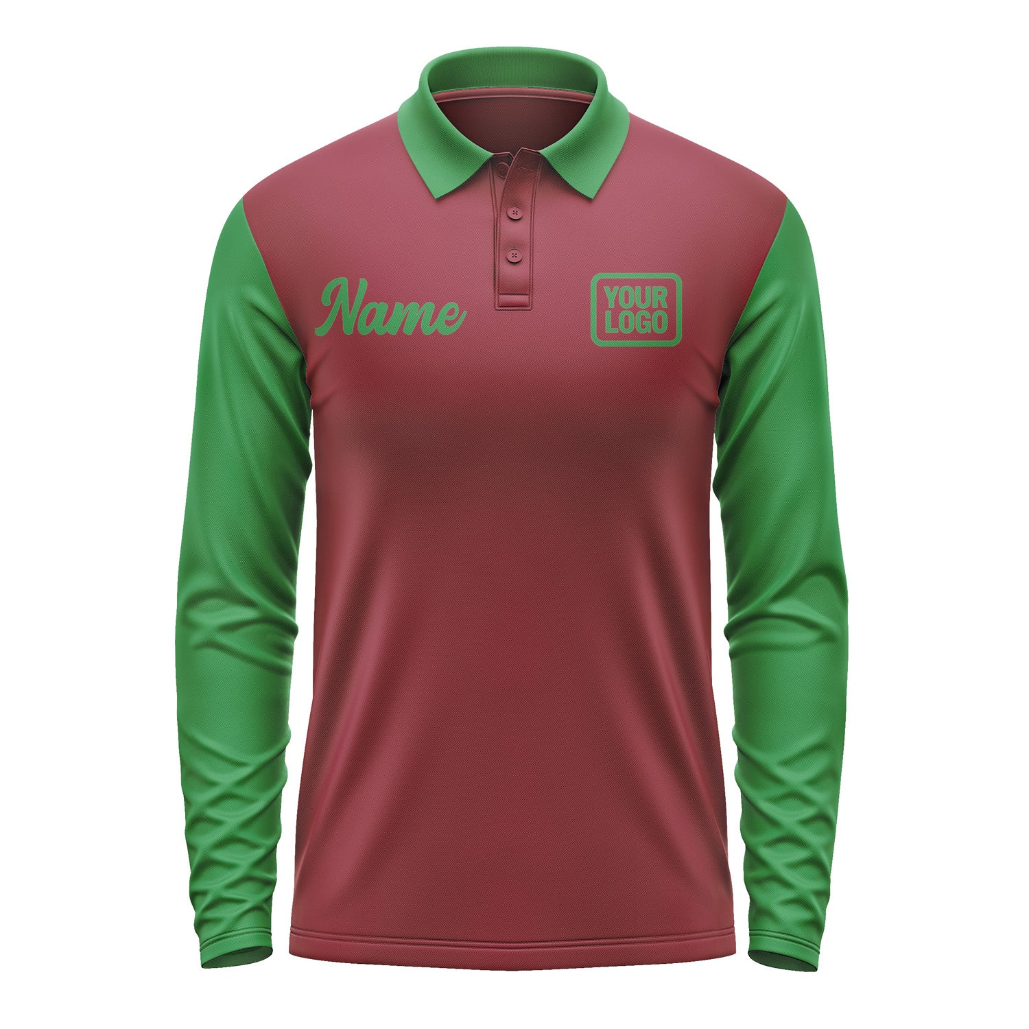 Custom Crimson Red Emerald Green Long Sleeve Polo Shirt Pl152424B124