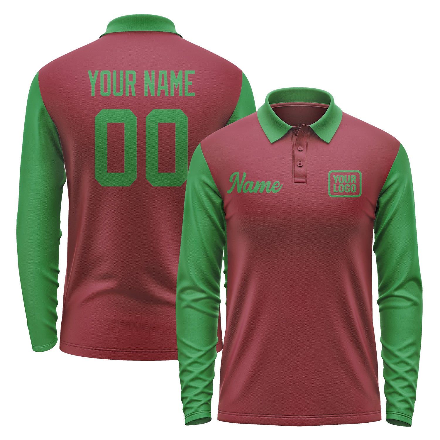 Custom Crimson Red Emerald Green Long Sleeve Polo Shirt Pl152424B124