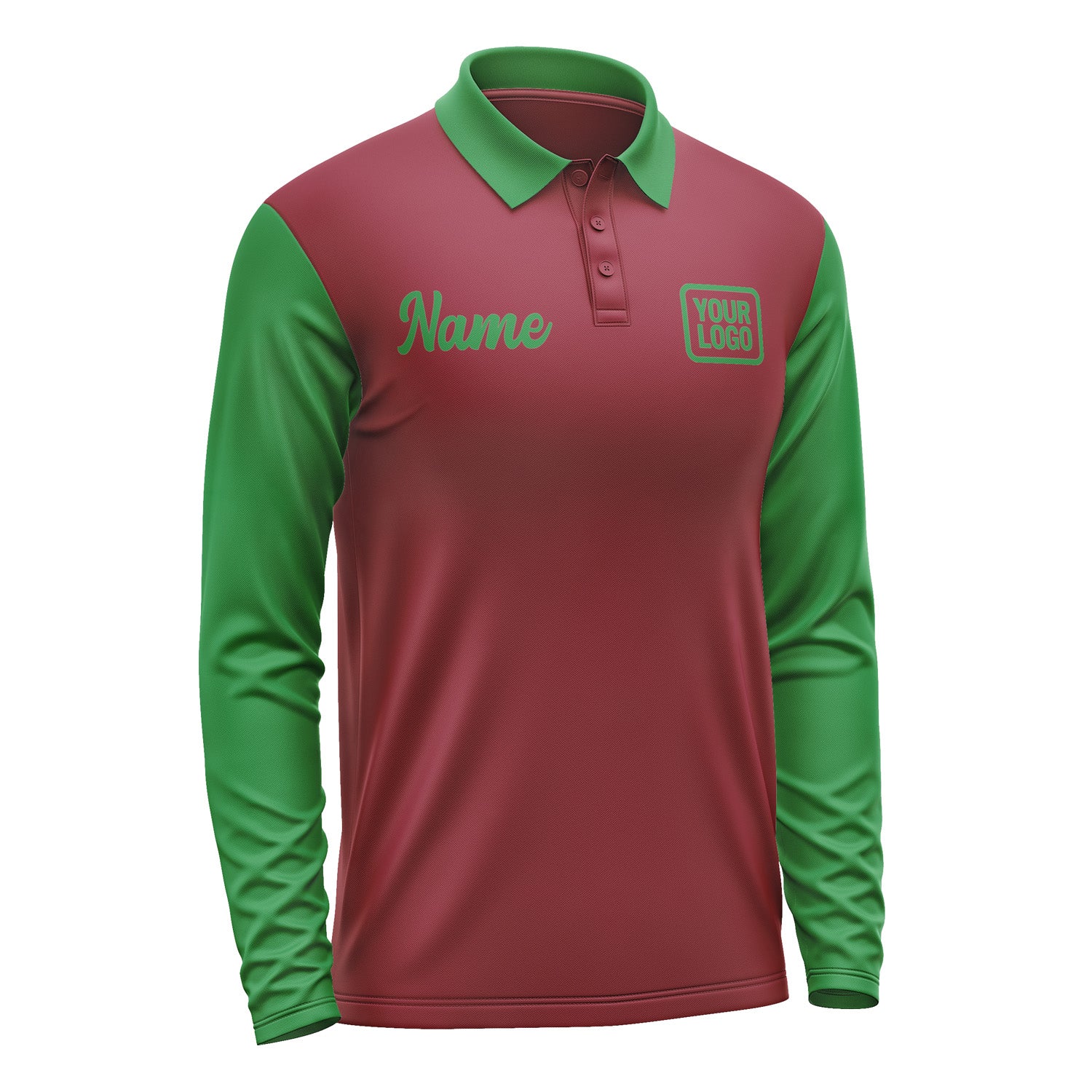 Custom Crimson Red Emerald Green Long Sleeve Polo Shirt Pl152424B124